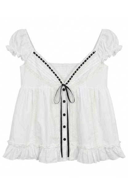 Lace Puff Sleeve Blouse Set-Up