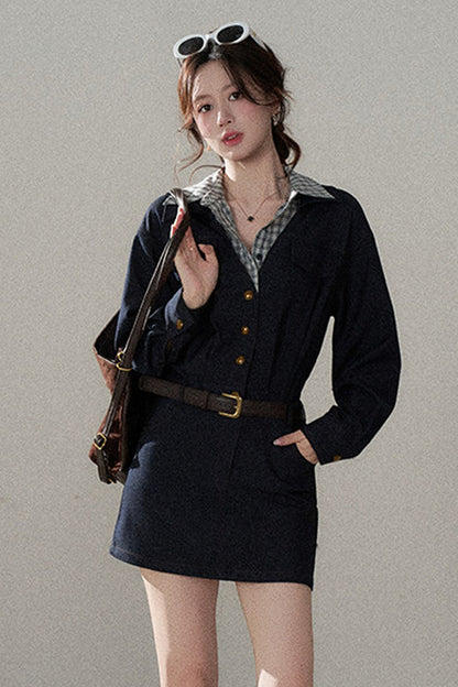 Robe trapèze taille haute à manches longues