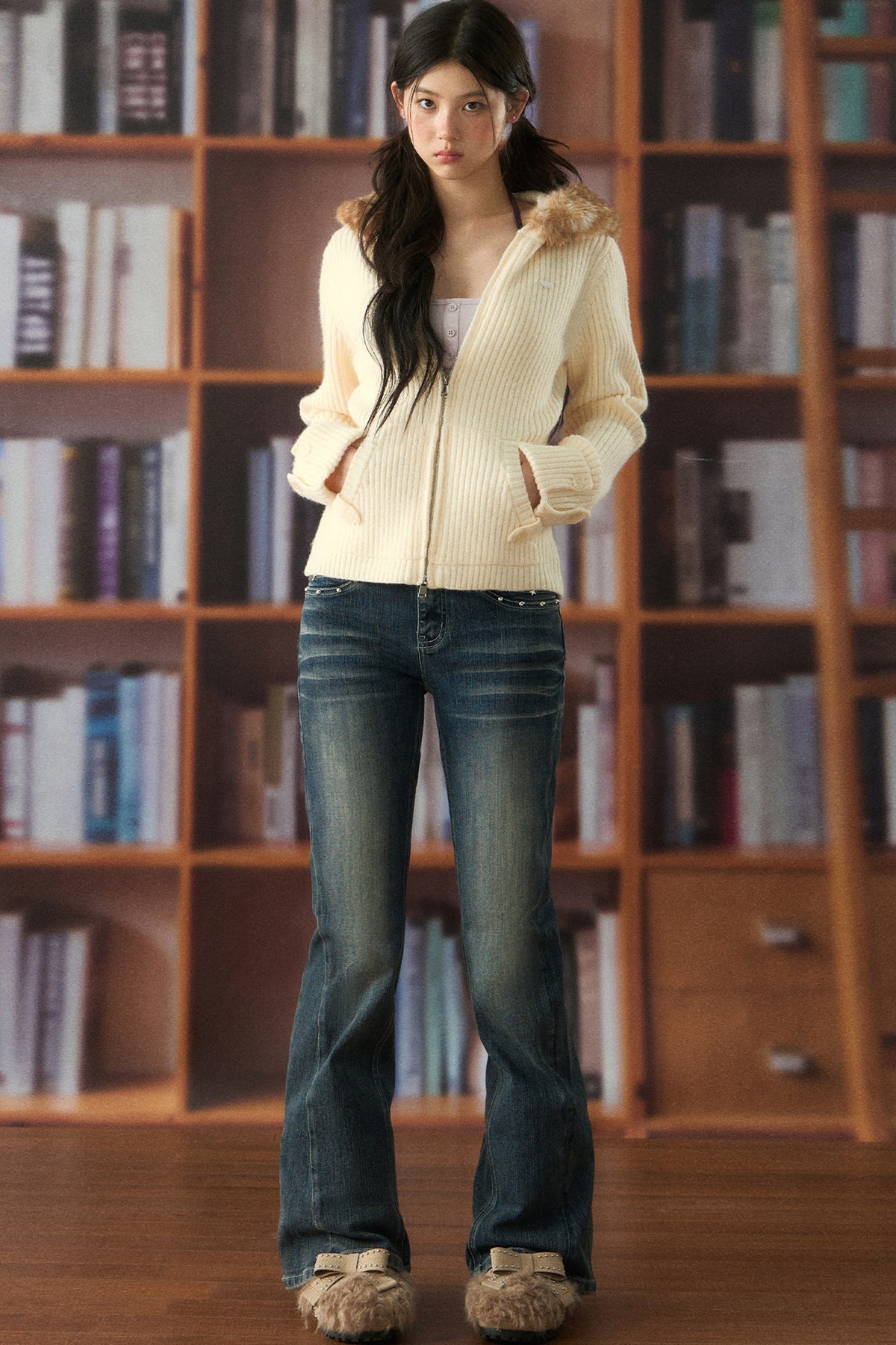 Low-Waist Star-Stud Flared Jeans