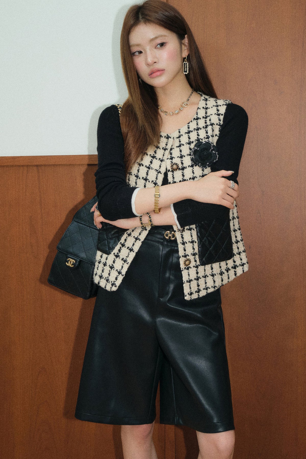 Black Leather Mid-Length Shorts and Vest Set-Up