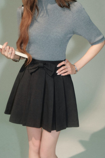 Bowknot Lyocell Pleated Skirt With Top Set-Up