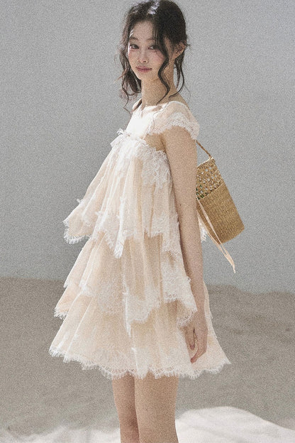 French Irregular Lace Mesh Top Set-Up