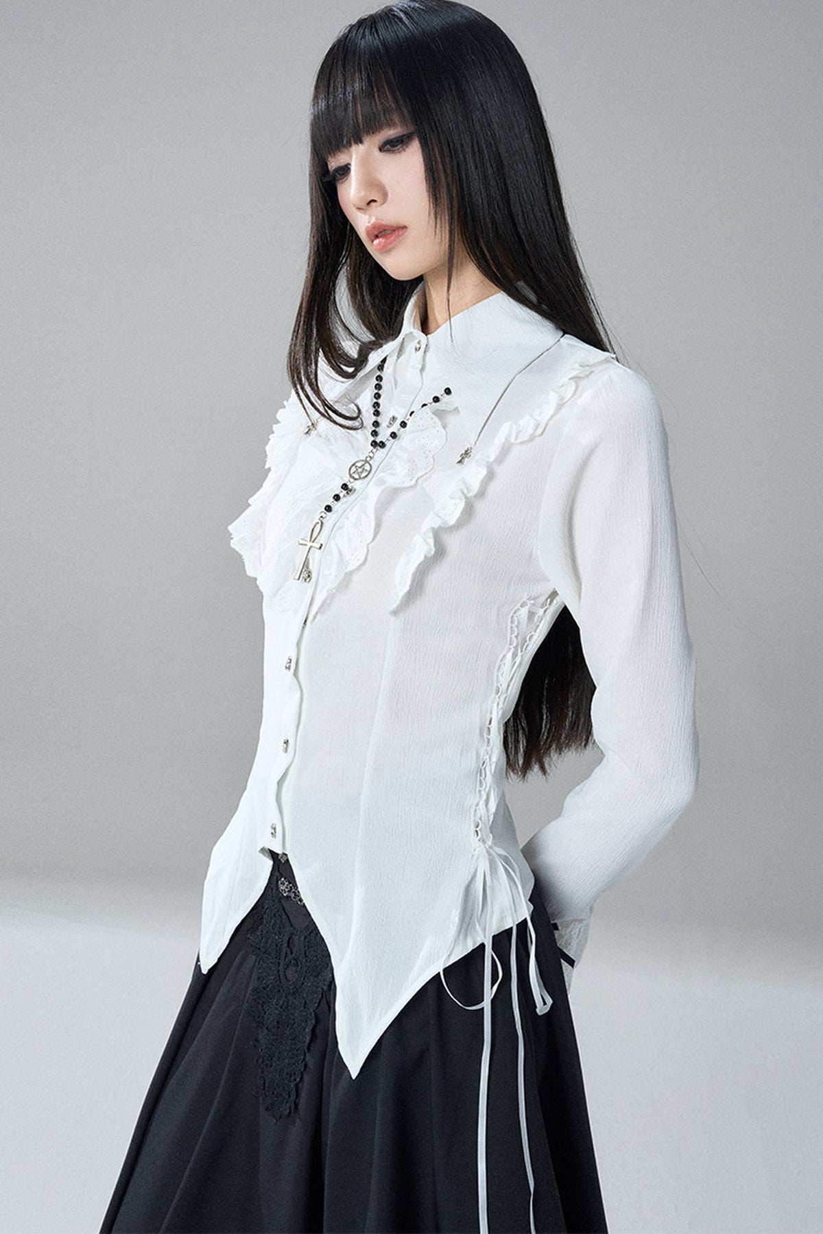 Gothic Black Skirt and White Shirt Set-Up