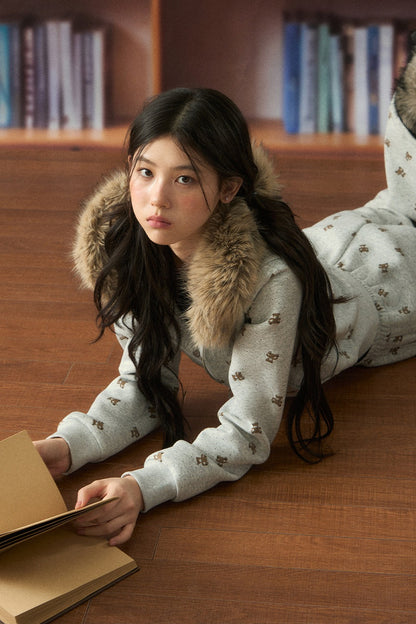 Elastic Waist Bear Print Wide-Leg Pants