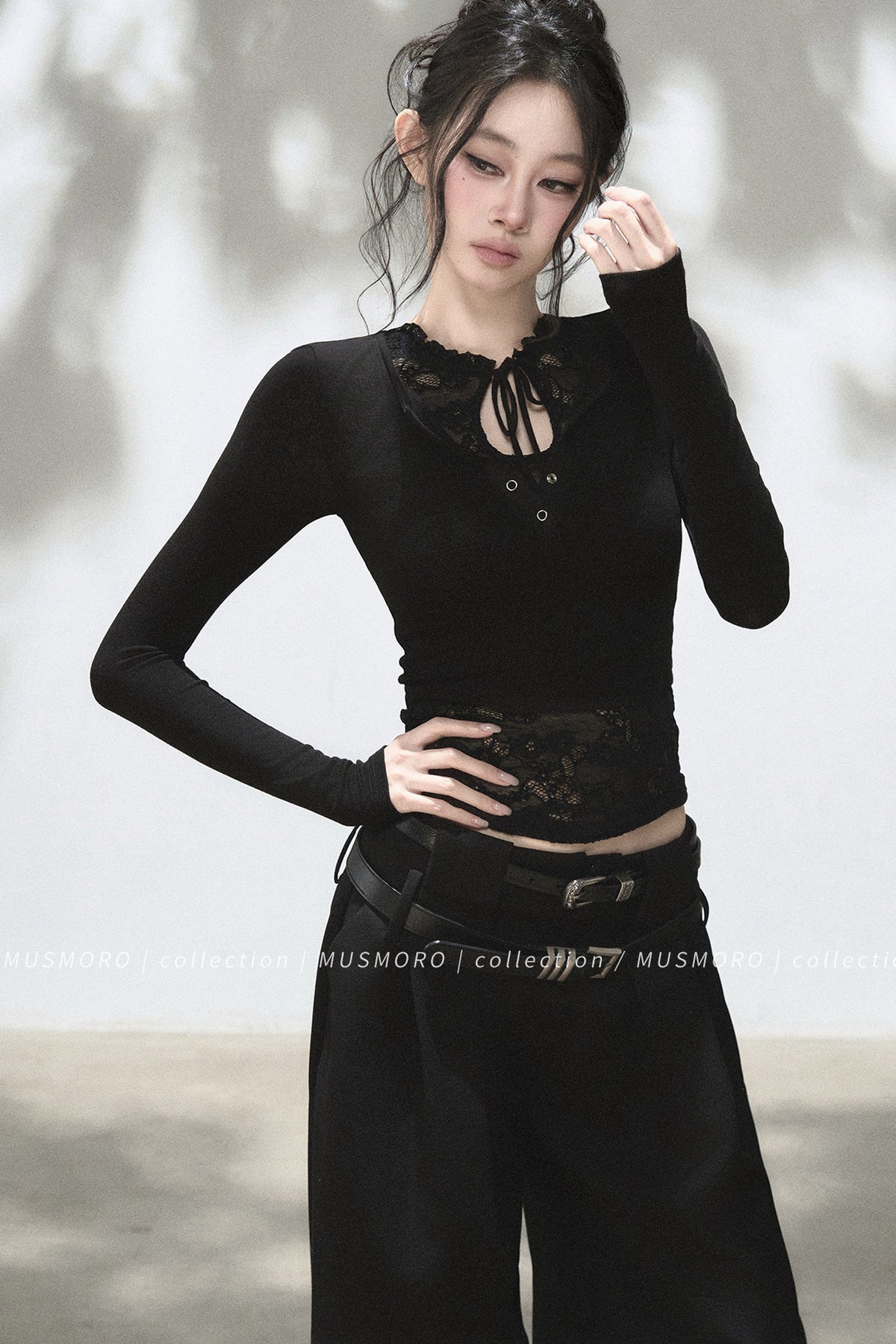 Layered-Look Lace Knit Top