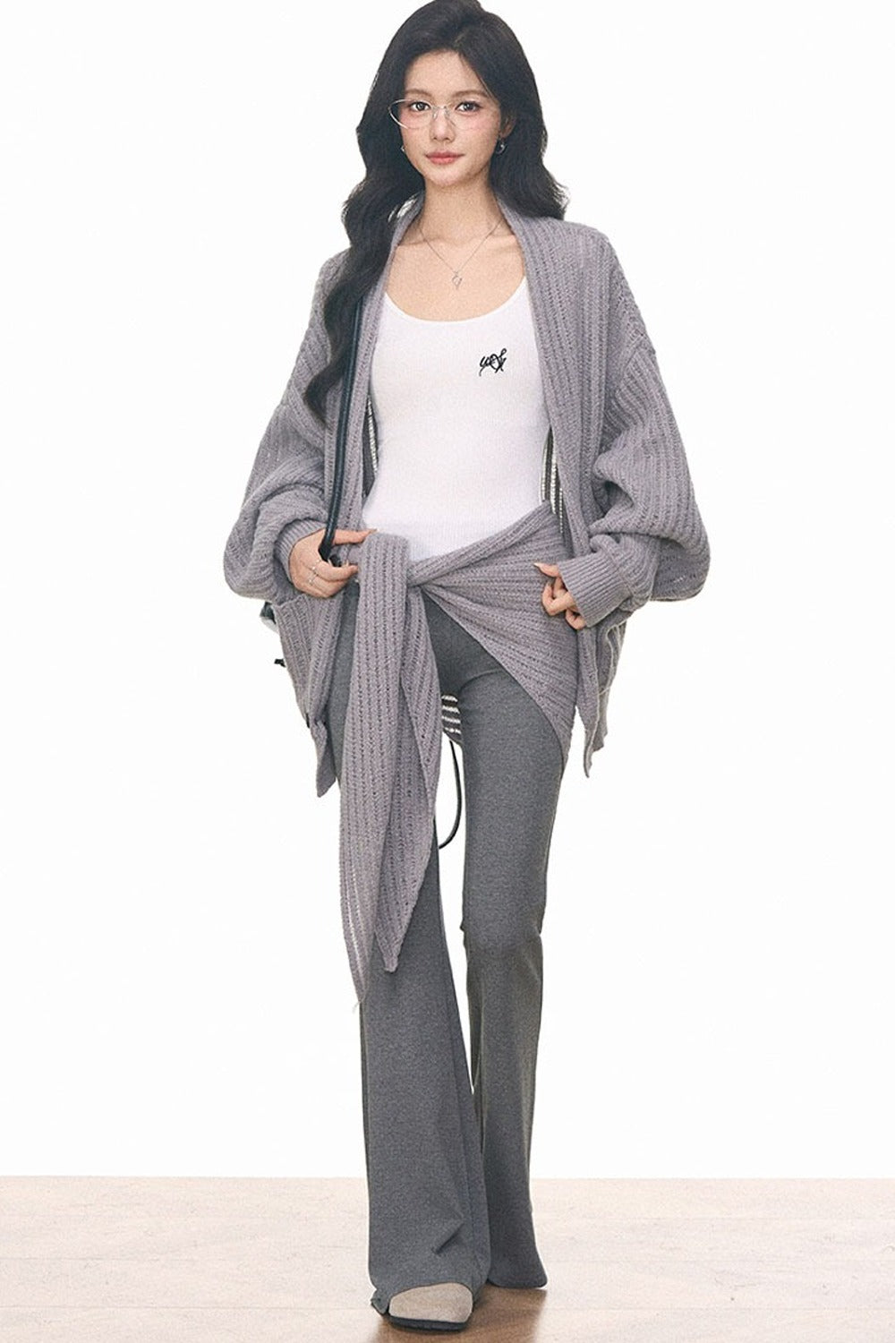Knit Cardigan and Cuffed Pants Set-Up