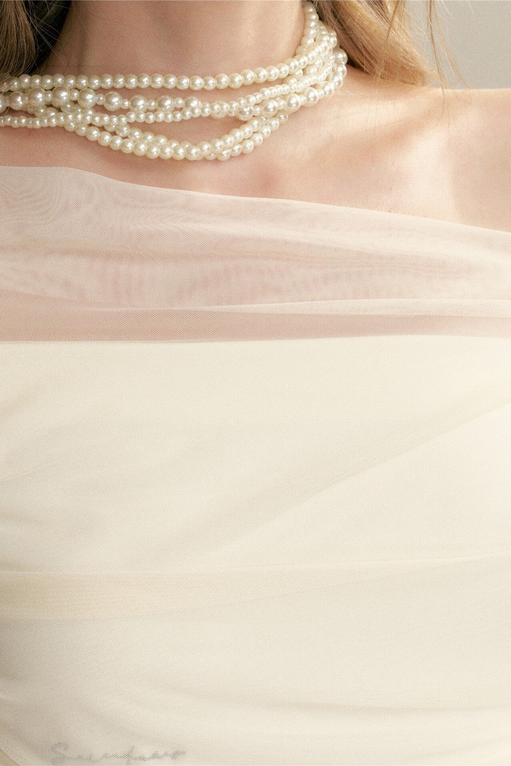 Pleated Tulle Bow Long-Sleeve Dress