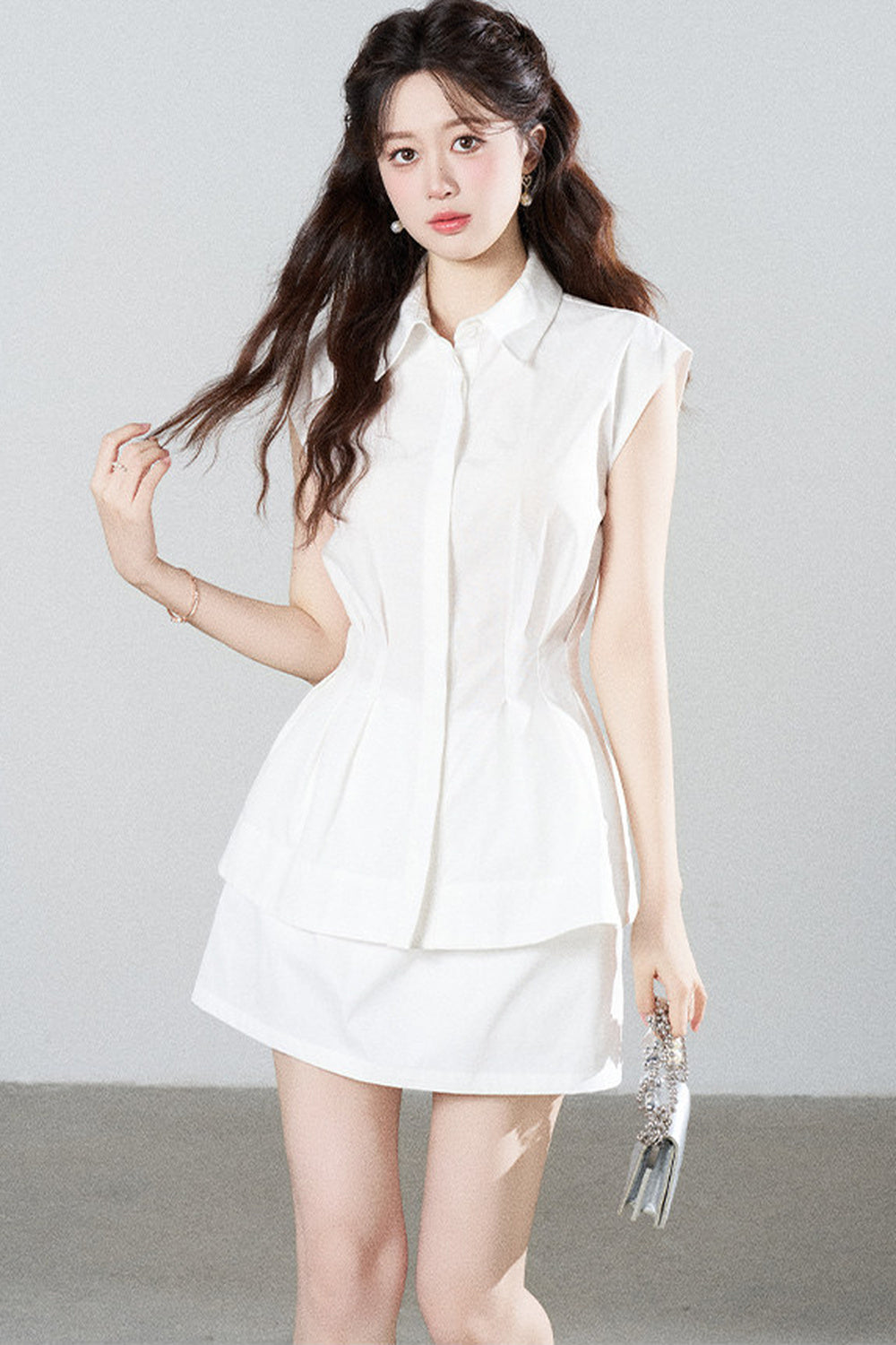 Pleated Shirt and Mini Skirt Set-Up
