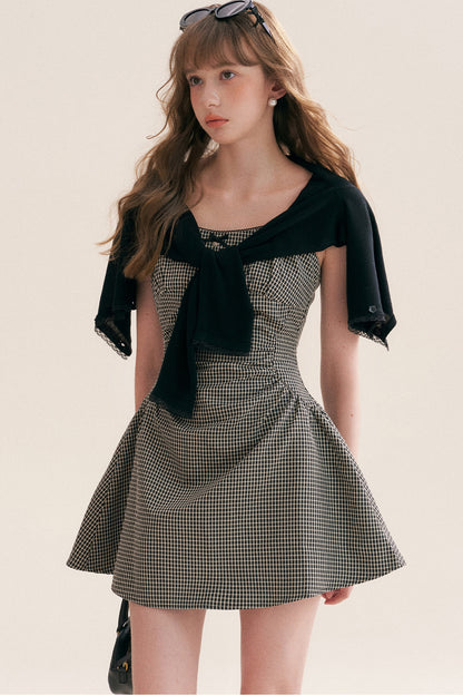 Black White Check Dress and Cardigan Set-Up