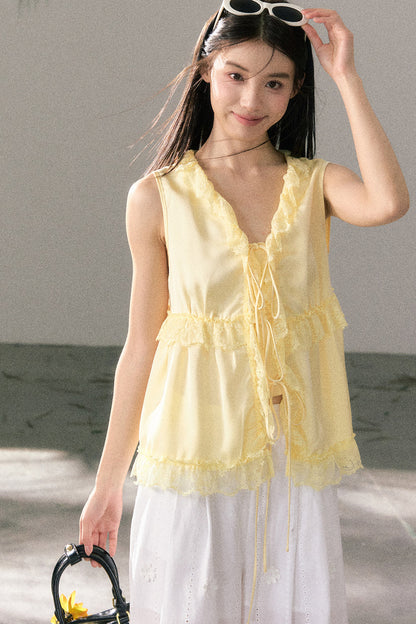 French Lace Ruffled Vest