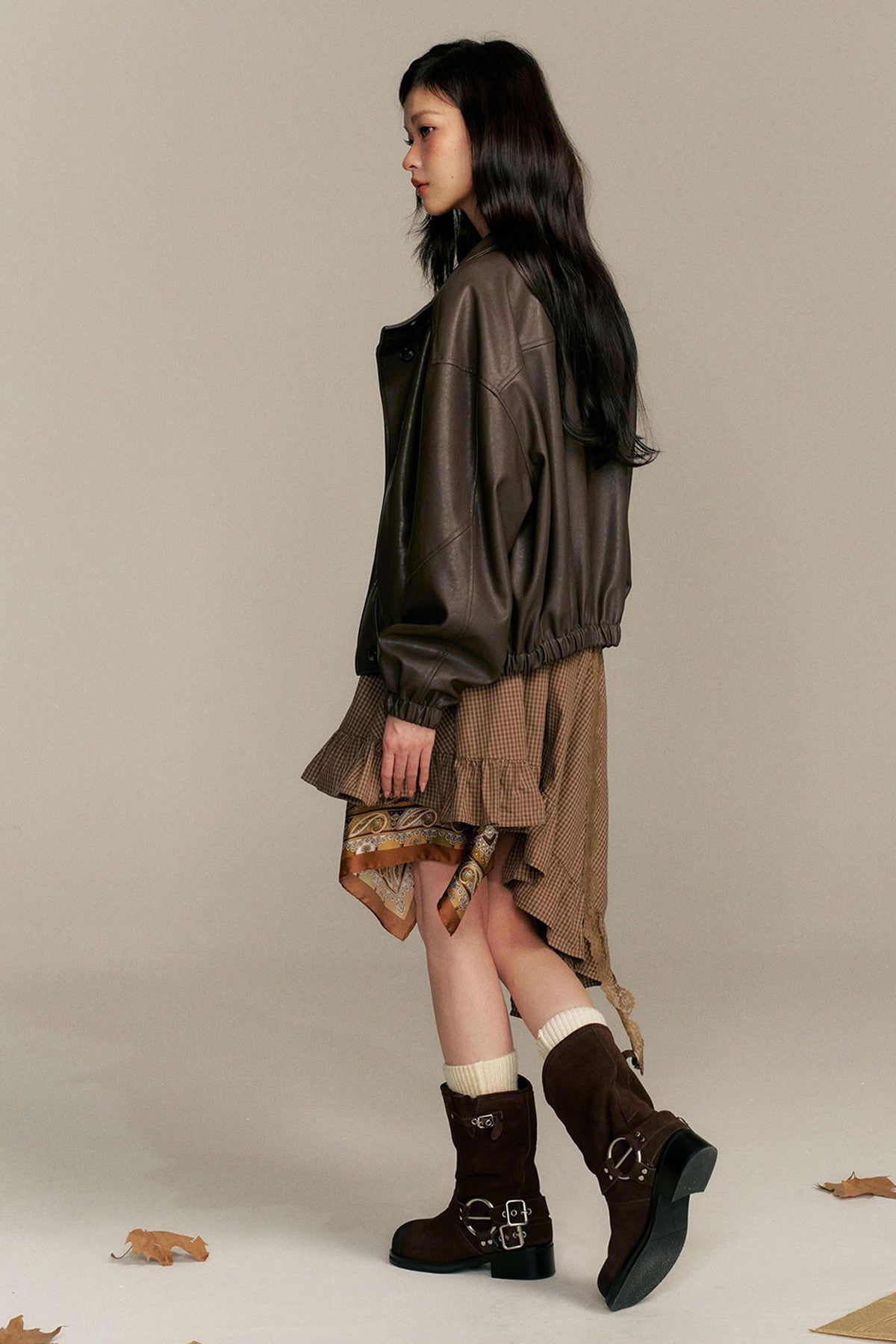 Barn Style Stand Collar Short Leather Jacket