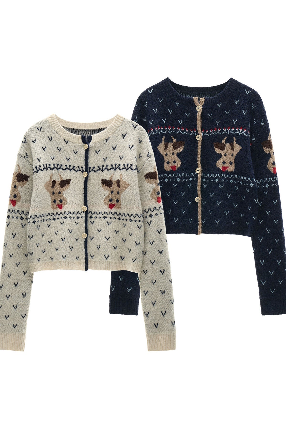 Cardigan ampio a maglia con motivo Fair Isle e mucca