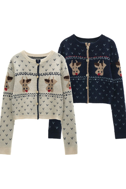 Cardigan ampio a maglia con motivo Fair Isle e mucca