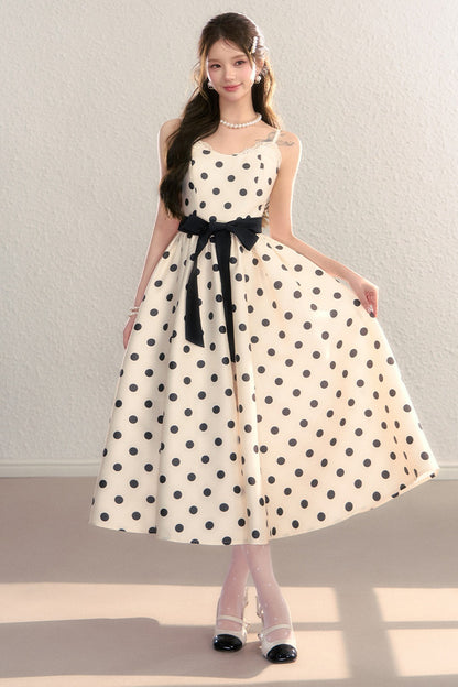 Satin Polka Dot Bow Tie Dress
