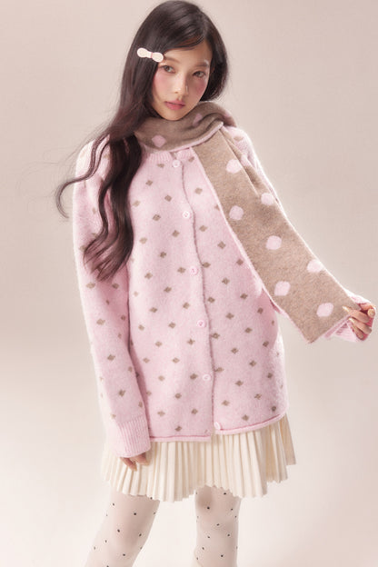 Polka Dot Scarf Knit Cardigan