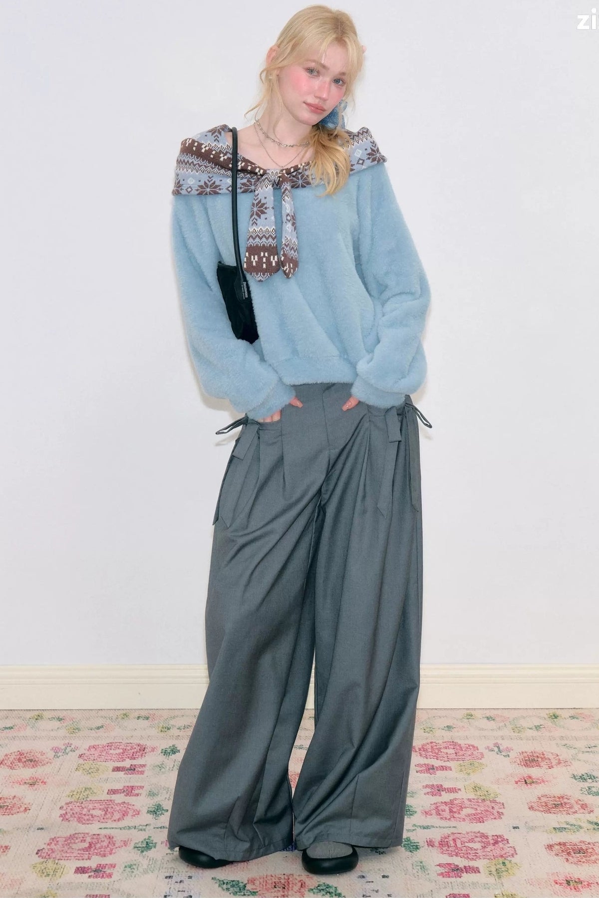 Blue Fair Isle Bow Sweater