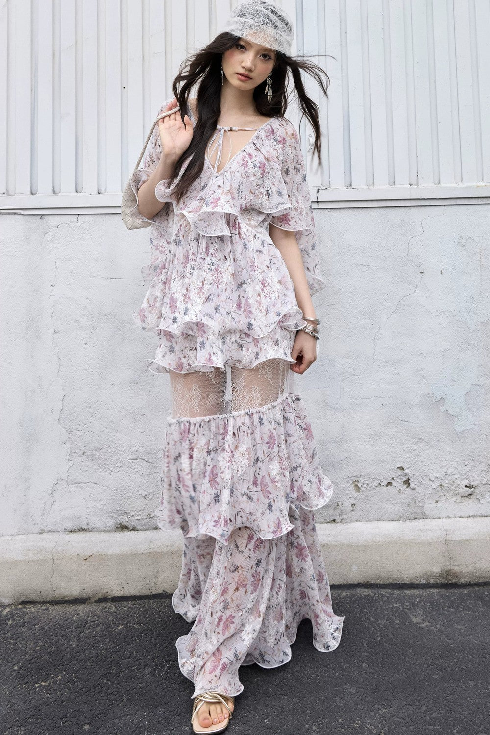 Romantic two-piece floral 3D ruffled skirt set