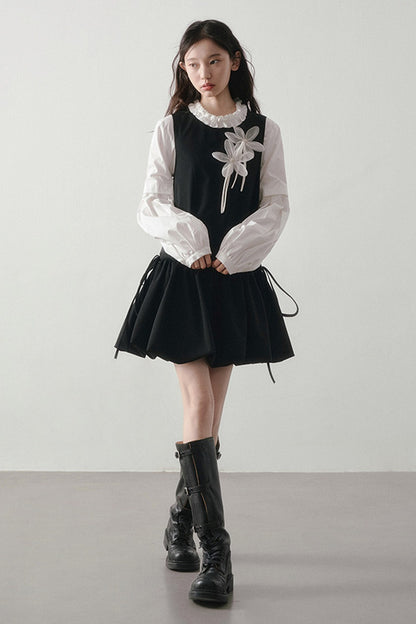 White Ruffled Collar Lantern Sleeve Blouse