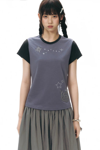 Maglia color block con applicazione lumaca