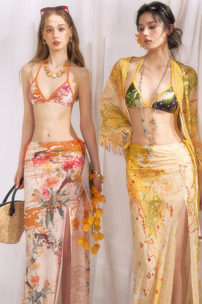Cloud Flower Tropical Floral Triangle Bikini Set-Up