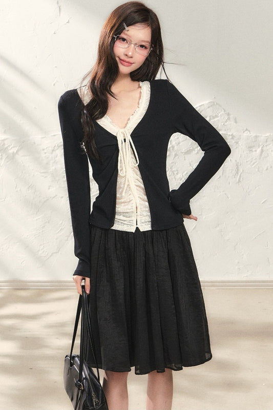 Knit Cardigan and Long Skirt Set-Up