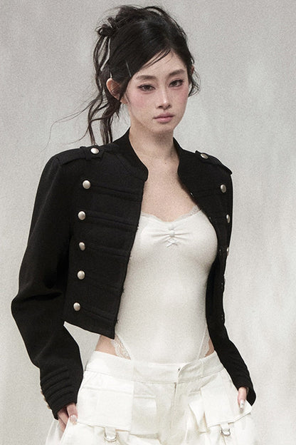 Double-Breasted Metal Button Stand Collar Short Jacket