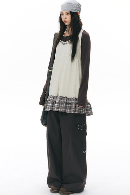 Foldable Hem Wide Leg Pants