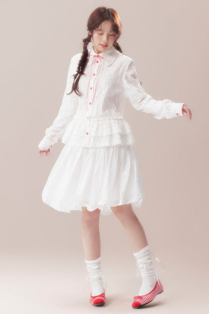 Bow Polka Dot Shirt and Skirt Set-Up