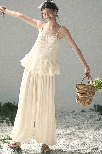 French Lace Summer Top and Pants Set