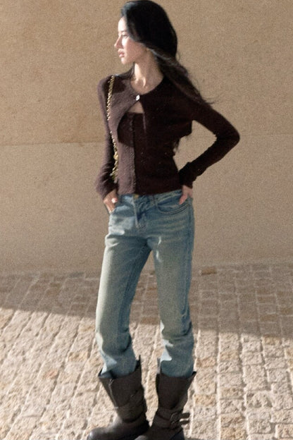 Strickjacke mit Pailletten und Camisole-Set