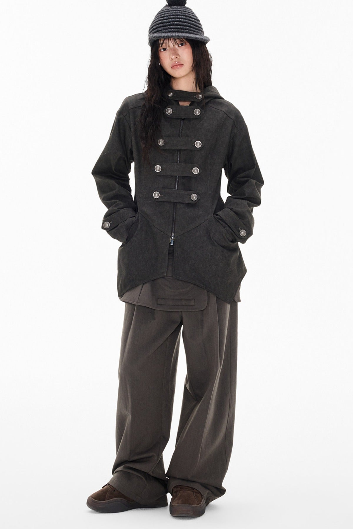 Mid-Length Denim Hooded Jacket