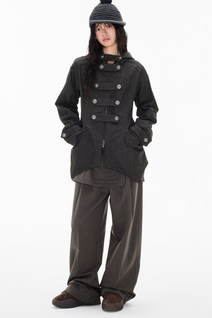 Mid-Length Denim Hooded Jacket