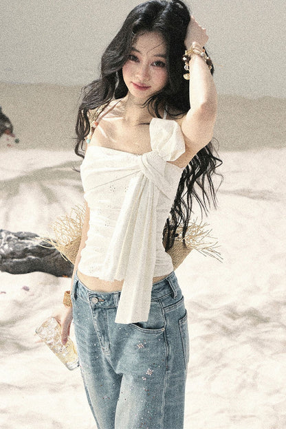 Halter Knot Pleated Top
