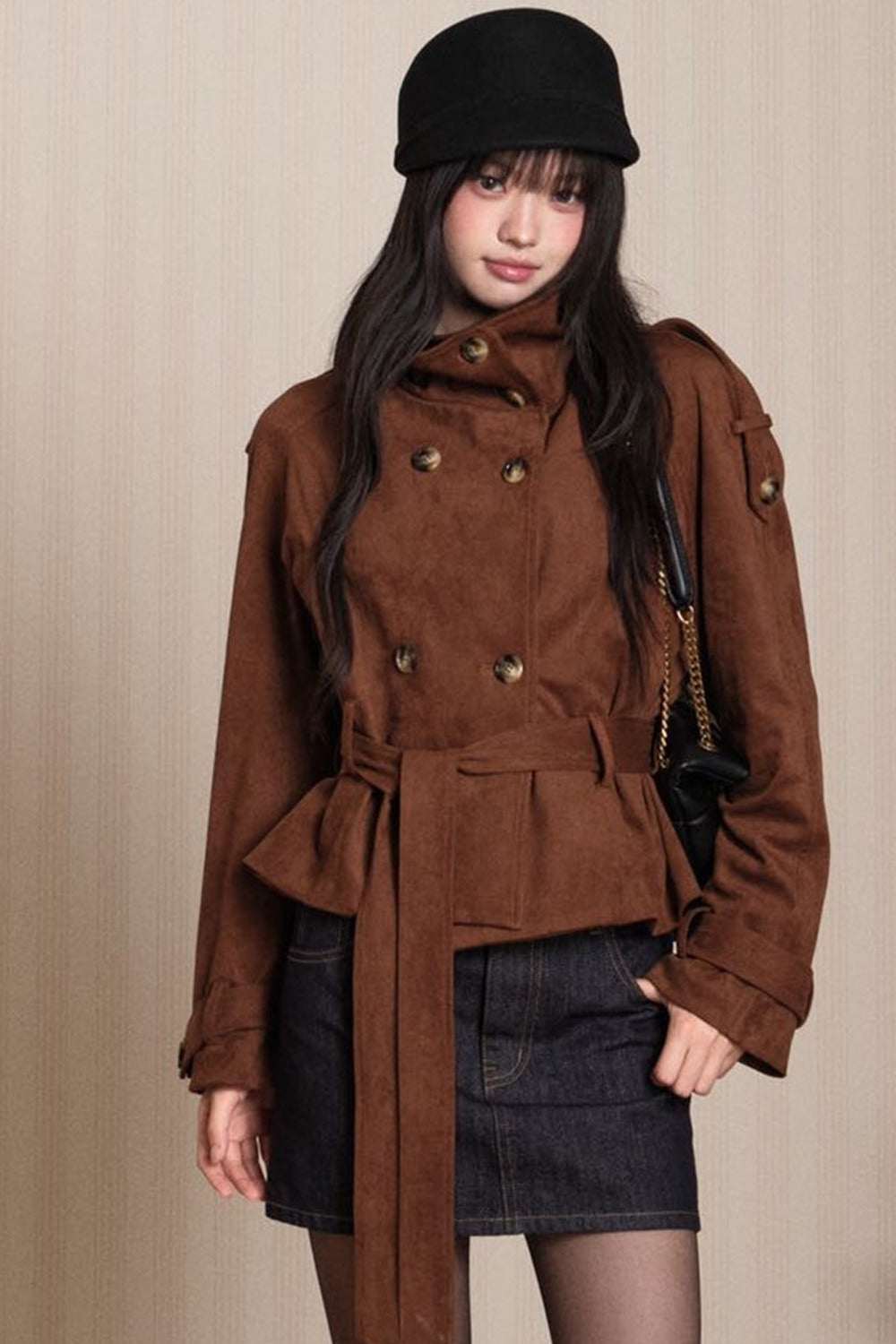 Double-Breasted Suede Trench Coat