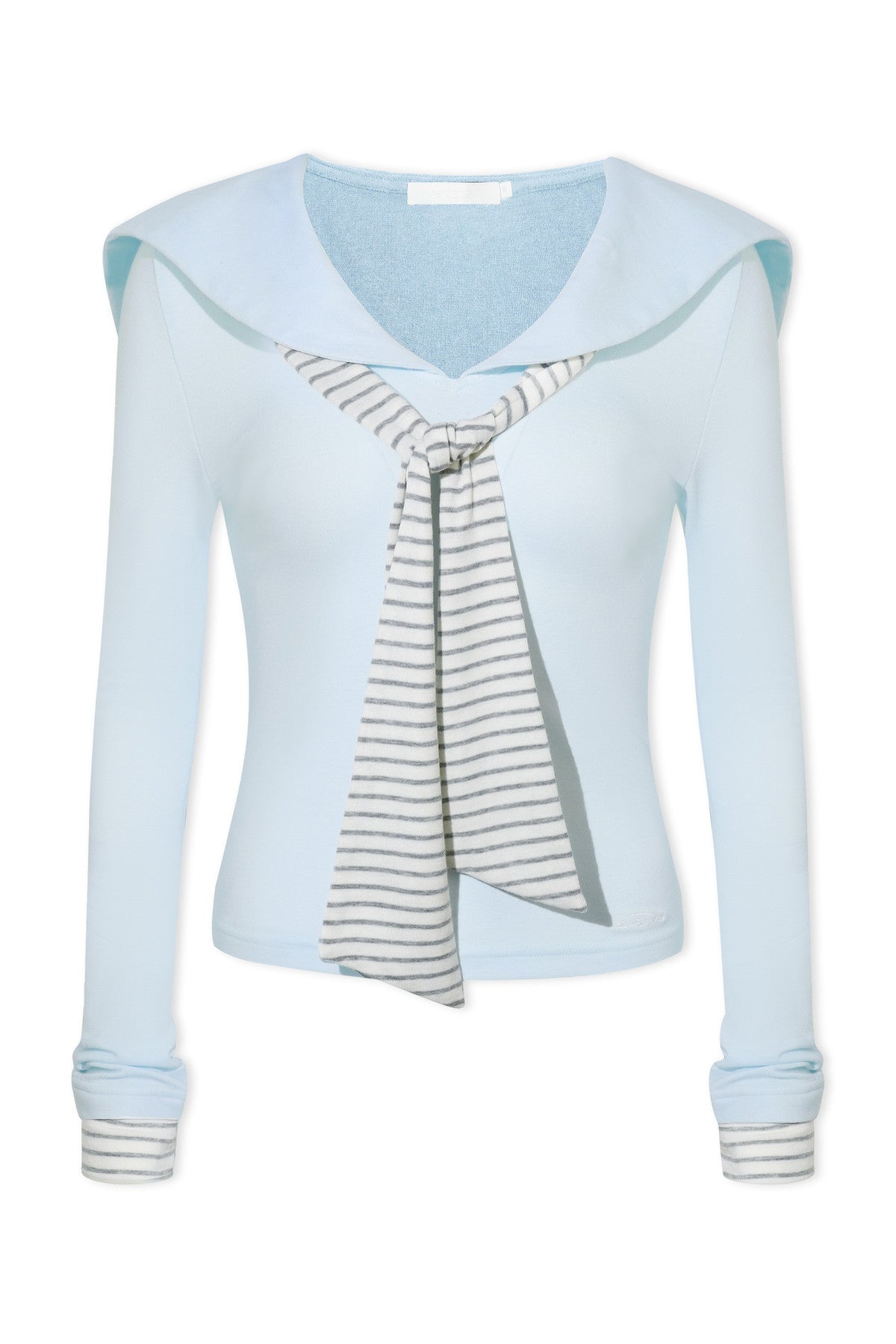 Navy Collar Striped Patchwork Tee