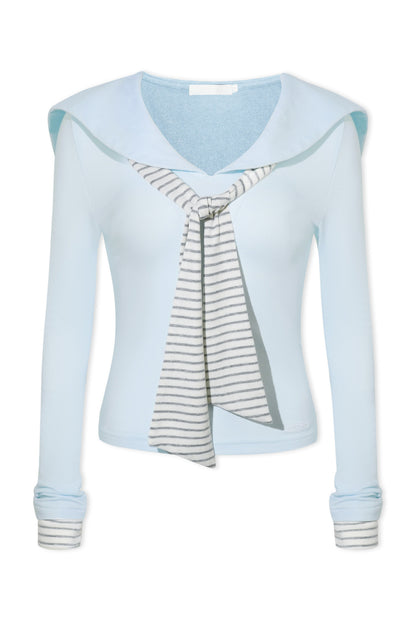Navy Collar Striped Patchwork Tee