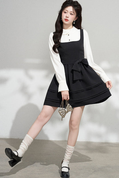 Layered-Look Puffy Collared Dress