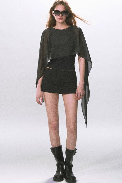 Black Knitted A-Line Skirt