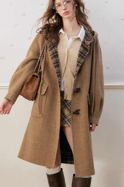 Long Plaid Double-Sided Wool Coat