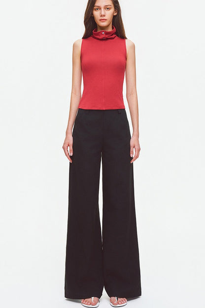 Convertible Collar Sleeveless Knit Top