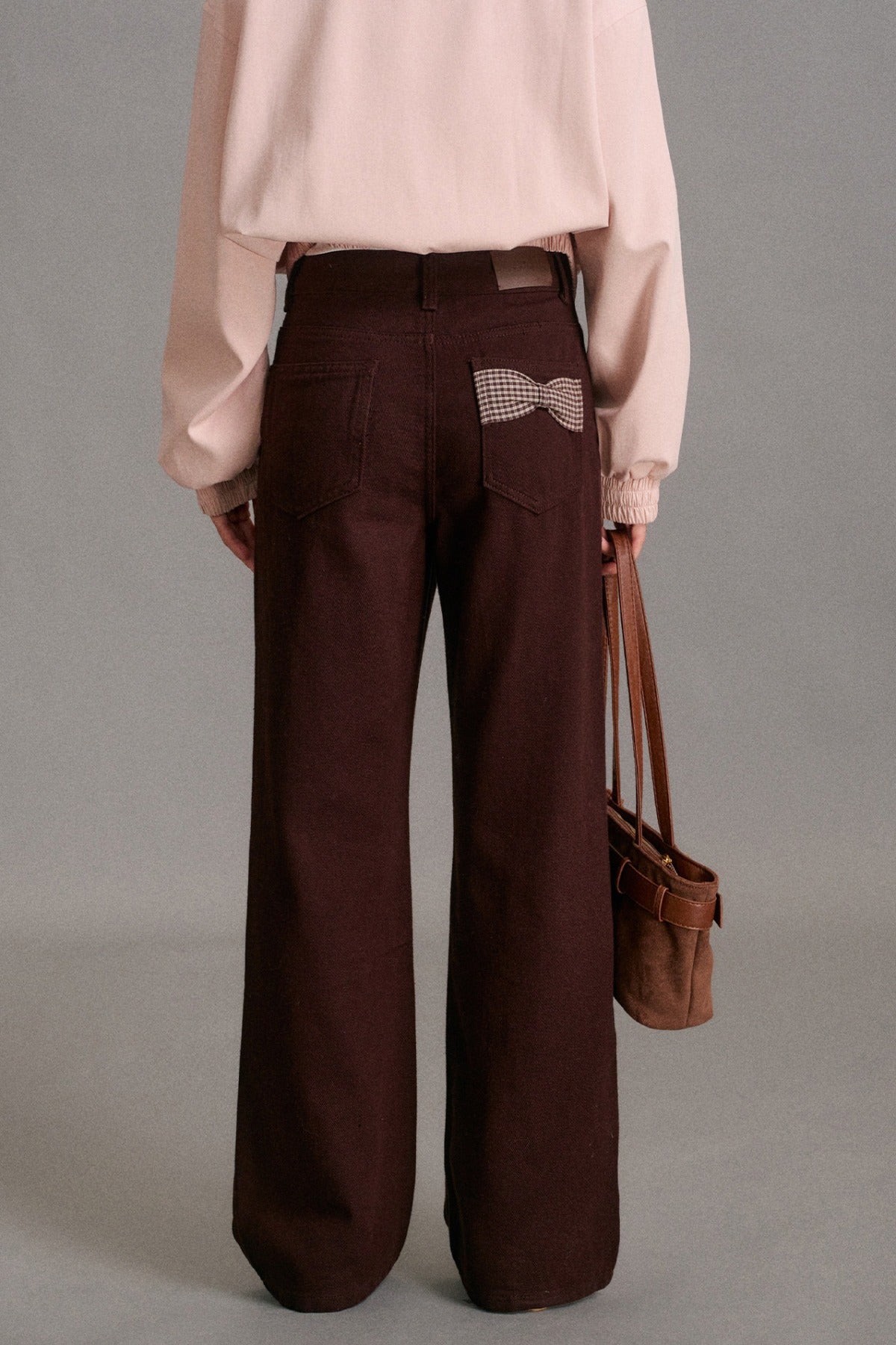 Mid-Waist Straight-Leg Plaid Bow Jeans