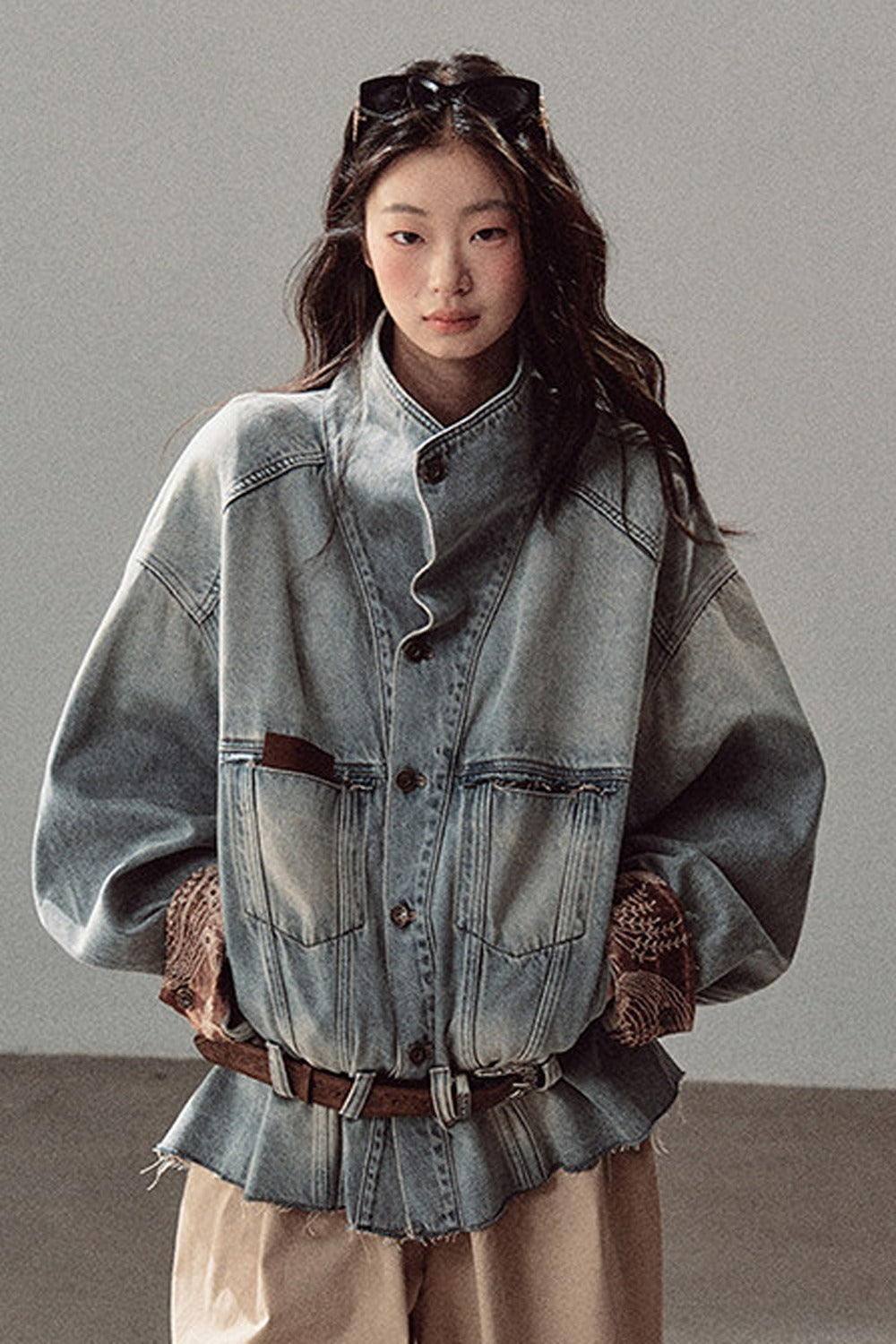 Klein Blue High Collar Denim Jacket