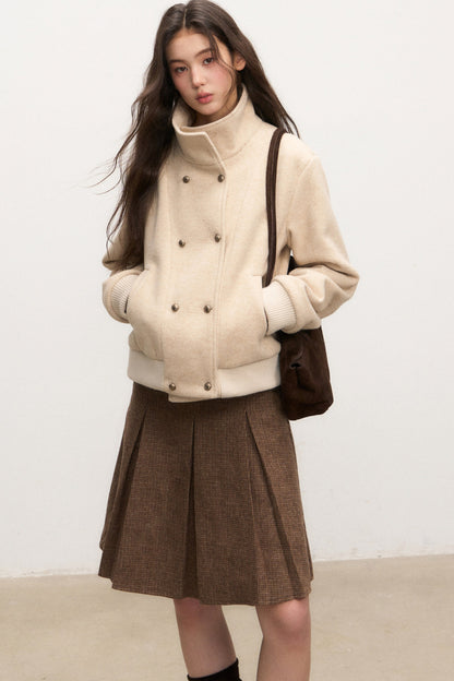 Double-Breasted Wool Jacket and Skirt Set-Up