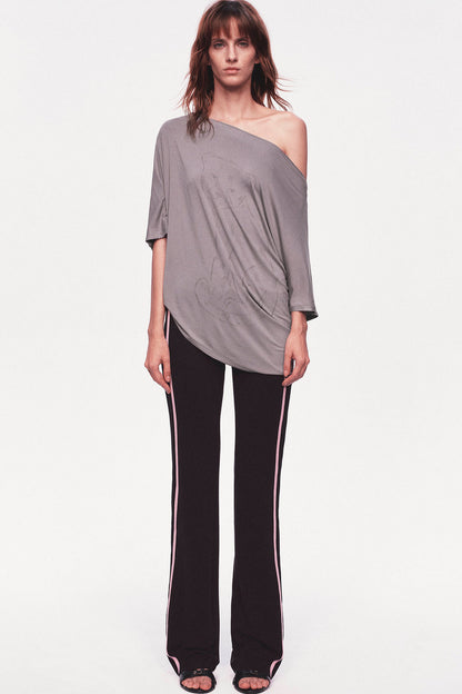 Pantaloni dritti a vita bassa con coulisse e doppia fascia in vita