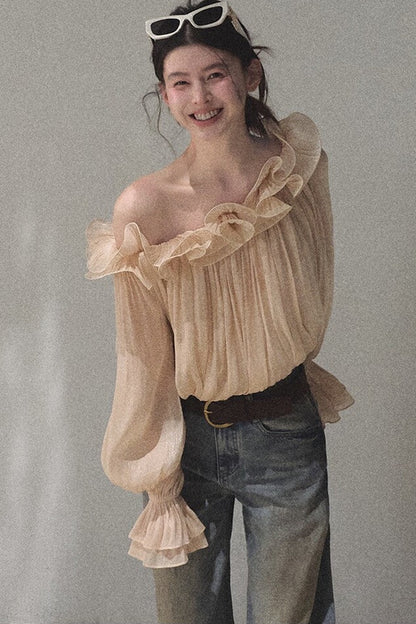 Off-Shoulder Lantern Sleeve Blouse