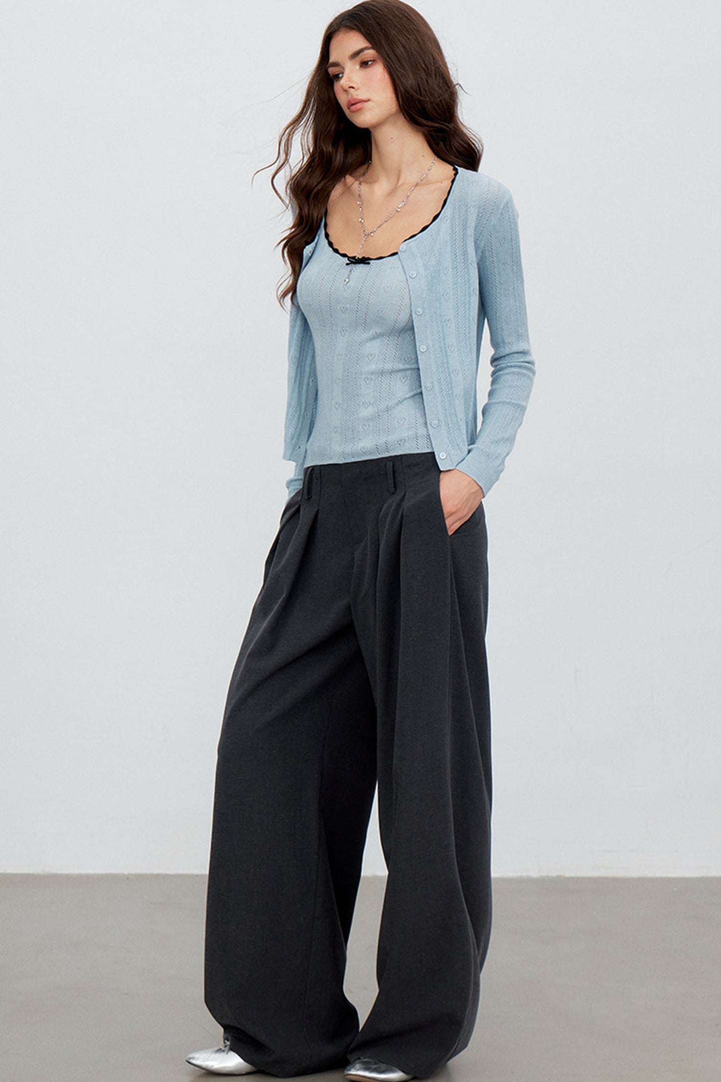 Gray Pleated Suit Pants