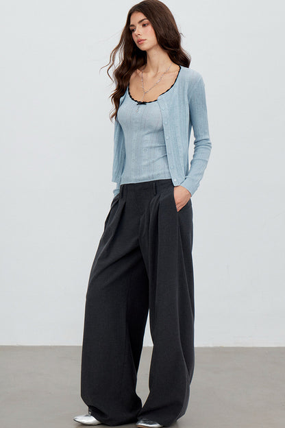 Gray Pleated Suit Pants