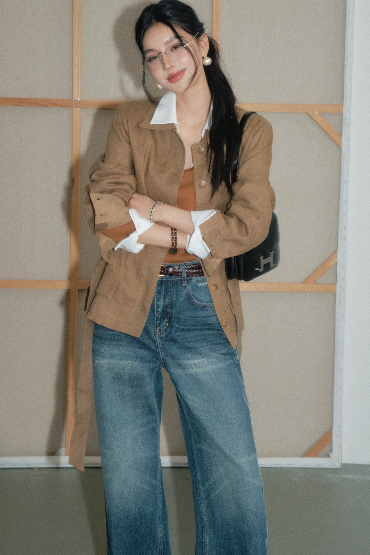 Linen Lace-Up Jacket and Pants Set-Up