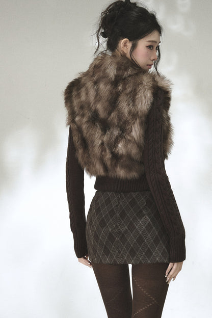 Eco-Friendly Gradient Faux Fur Knitted Jacket
