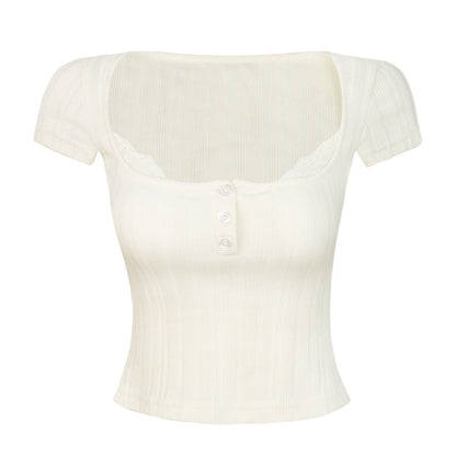 Square Neck Ribbed Lace Top